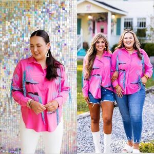 Blue B Western Cowboy Fringe Boots Shirt Size Large Rodeo Festival Sequin